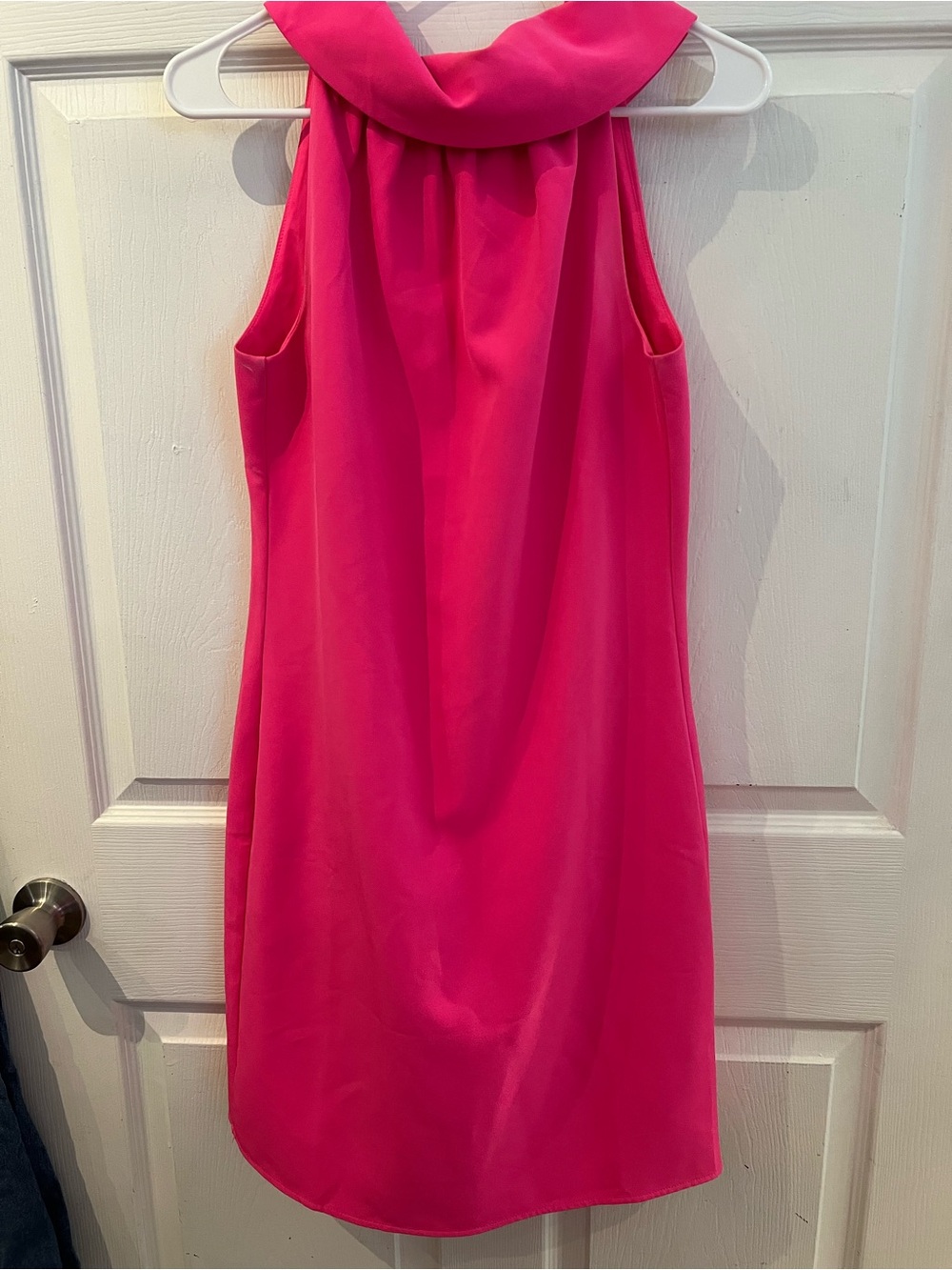 Sail to Sable Hot Pink Sleeveless Shift Dress with Draped Collar